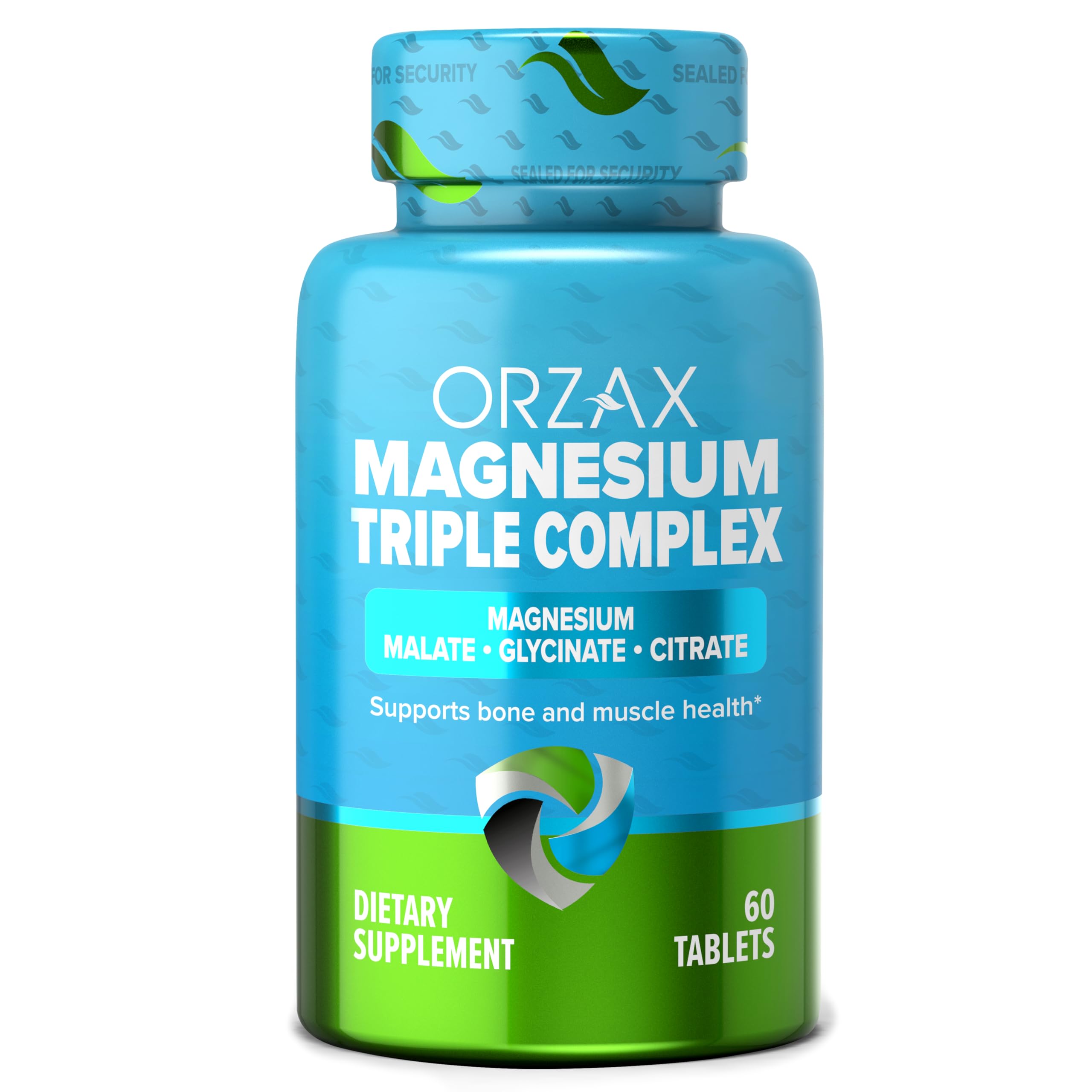 ORZAX Magnesium Glycinate, Citrate, Malate - 200 mg of Triple Complex Magnesium for Muscles & Energy for Women and Men - Gluten & Dairy Free, Halal (60 Tablets)