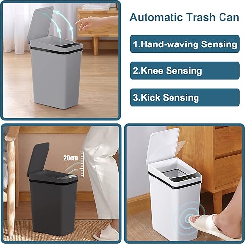 Miniatura 2 de LALASTAR Bote de basura sin contacto, cubo de basura inteligente para baño, cubo de basura estrecho automático con tapa, cubo de basura con sensor