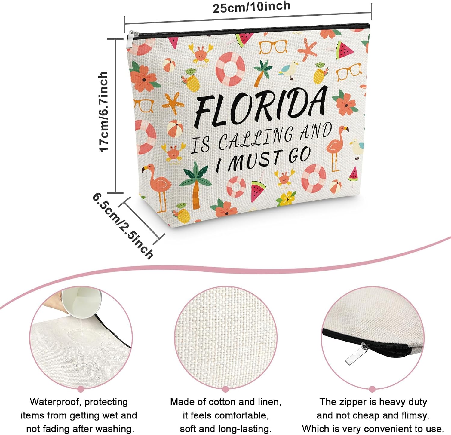 Florida Lovers Souvenirs Gifts for Women Makeup Bag Florida Travel Gifts City Themed Gift for International Traveler Friend Travel Gift for Daughter Mom Sister Birthday Presents Zipper Cosmetic Pouch image 2
