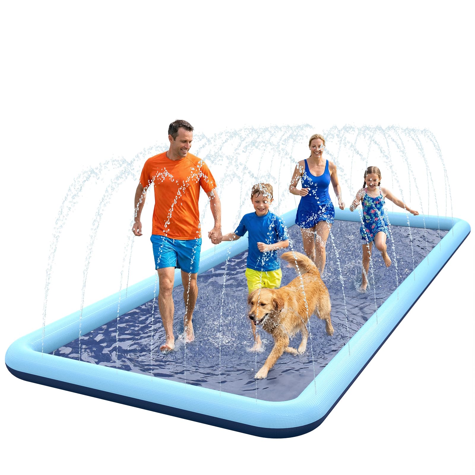 VISTOP Non-Slip Splash Pad for Kids and Dog, Thicken Sprinkler Pool Summer Outdoor Water Toys - Fun Backyard Fountain Play Mat for Baby Girls Boys Children or Pet Dog (116 * 72 inch,Blue&amp;Blue)