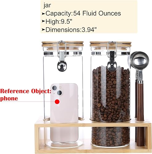 Miniatura 2 de KKC - Recipientes herméticos de vidrio altos para café y azúcar con tapas con bisagras y cucharas para encimera de cocina, recipientes de vidrio