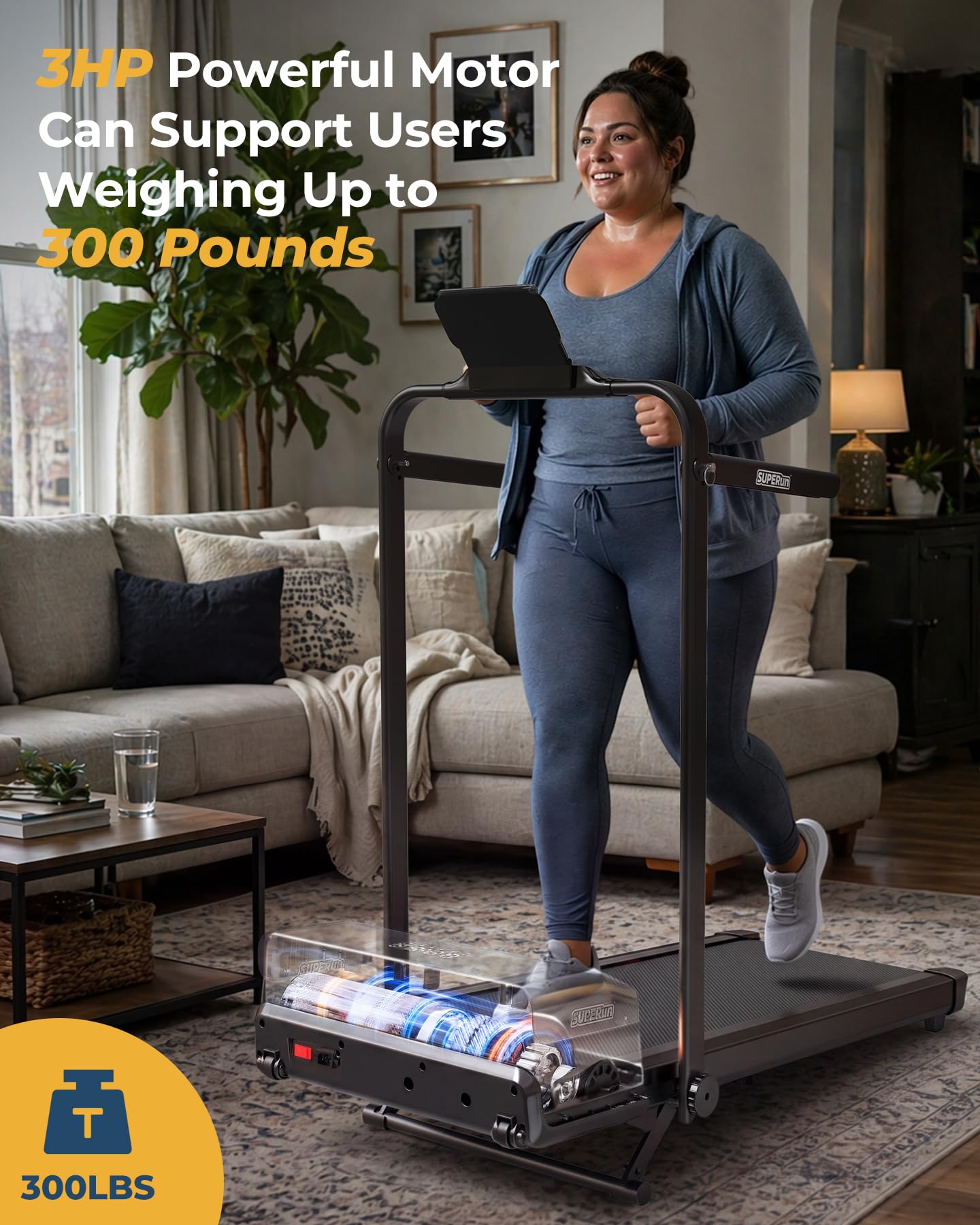 Superun Tapis De Marche Avec Inclinaison 9% - Moteur 3.0HP - APP Connectée - 136 Kg - Bureau