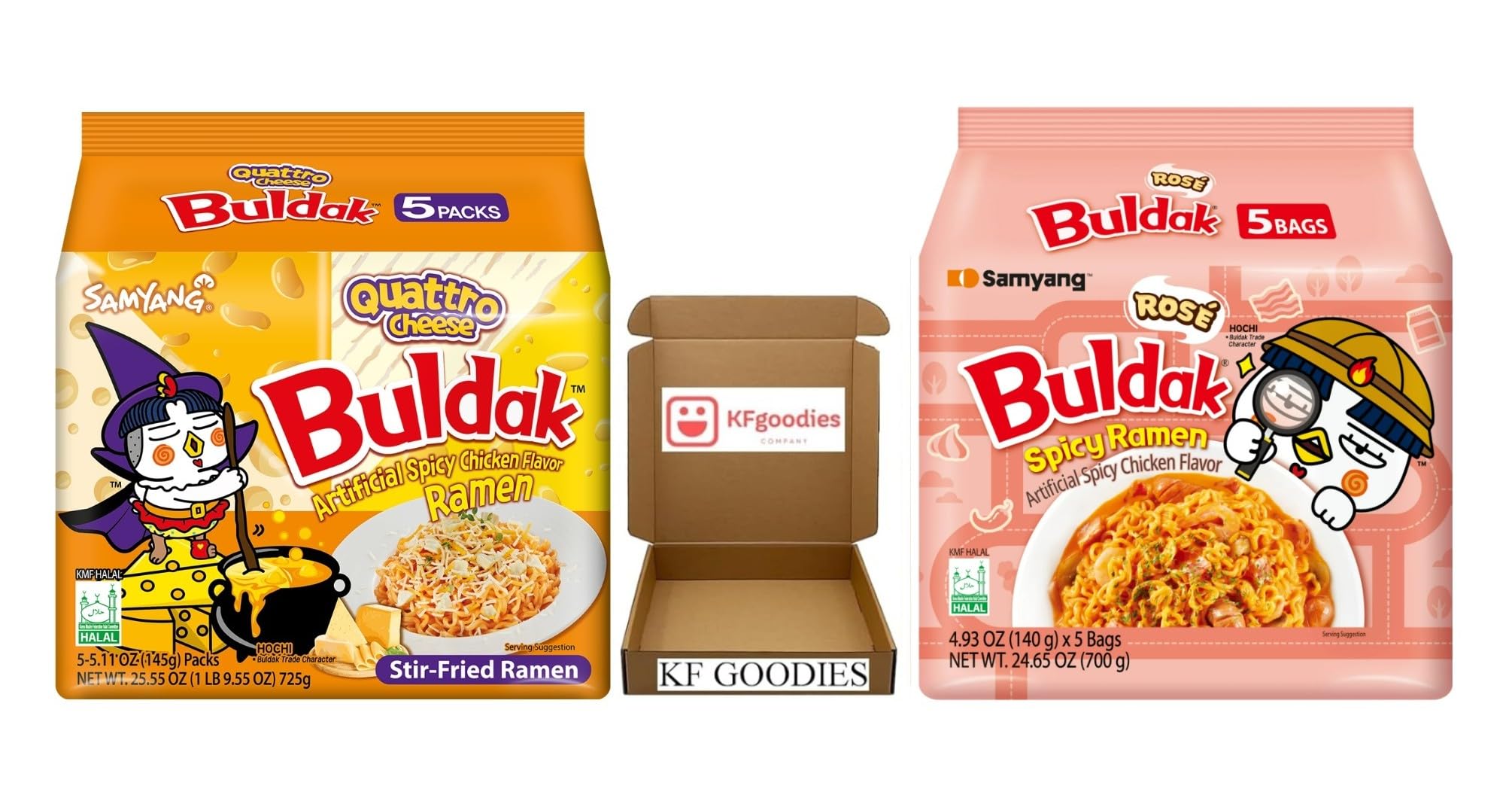 KF GOODIES Korean Ramen Variety Pack Gift Box (10 Count) – Spicy Buldak Noodle Assortment for Birthdays, College Care Packages, Office Snacks, and Gift Baskets