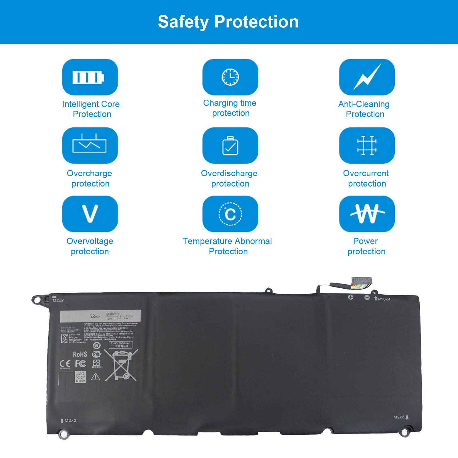 TANCH Laptop-Akku Für Dell XPS 13 (9350, 9343) – 7.6V 8100mAh, Ersetzt 90V7W, JD25G & Mehr