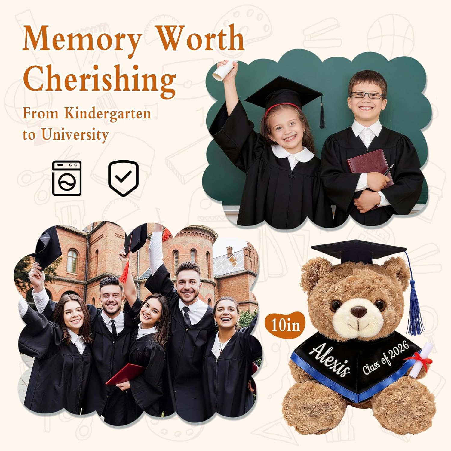 Personalized Graduation Teddy Bear Gift 2026, Custom Name Graduation Bear with Grad Cap Gown and Hand Letter, Cute Teddy Bears Stuffed Animal for College High and All Ages School Graduates 10 Inch — view 6