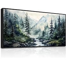 Large Wall Decor for Living Room Canvas Wall Art for Office Modern Wall Decorations for Bedroom Foggy Forest Landscape Paintings Black and White Pictures Artwork Room Home Decor 24"X48"