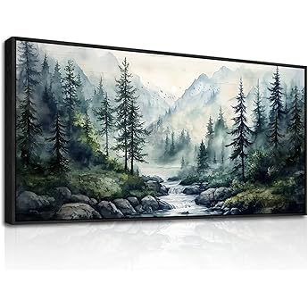 Large Wall Decor for Living Room Canvas Wall Art for Office Modern Wall Decorations for Bedroom Foggy Forest Landscape Paintings Black and White Pictures Artwork Room Home Decor 24"X48"