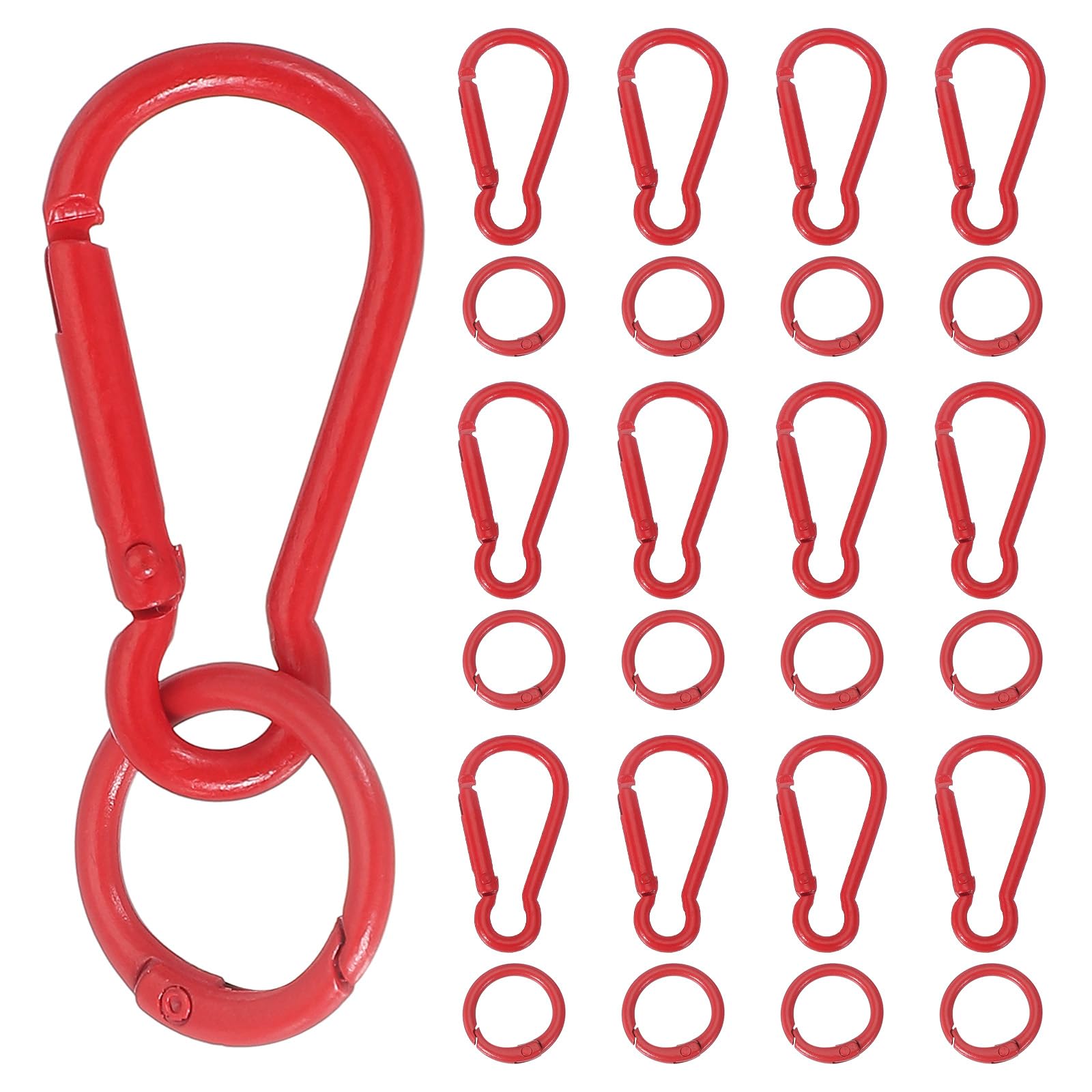 uxcell 20 Pcs Spring Snap Clip, Spring Snap Key Chain Hook with O Ring, Multipurpose Candy Color Quick Link Keychain Clips Buckle for DIY Lanyard Crafts Camping Backpacking, Red