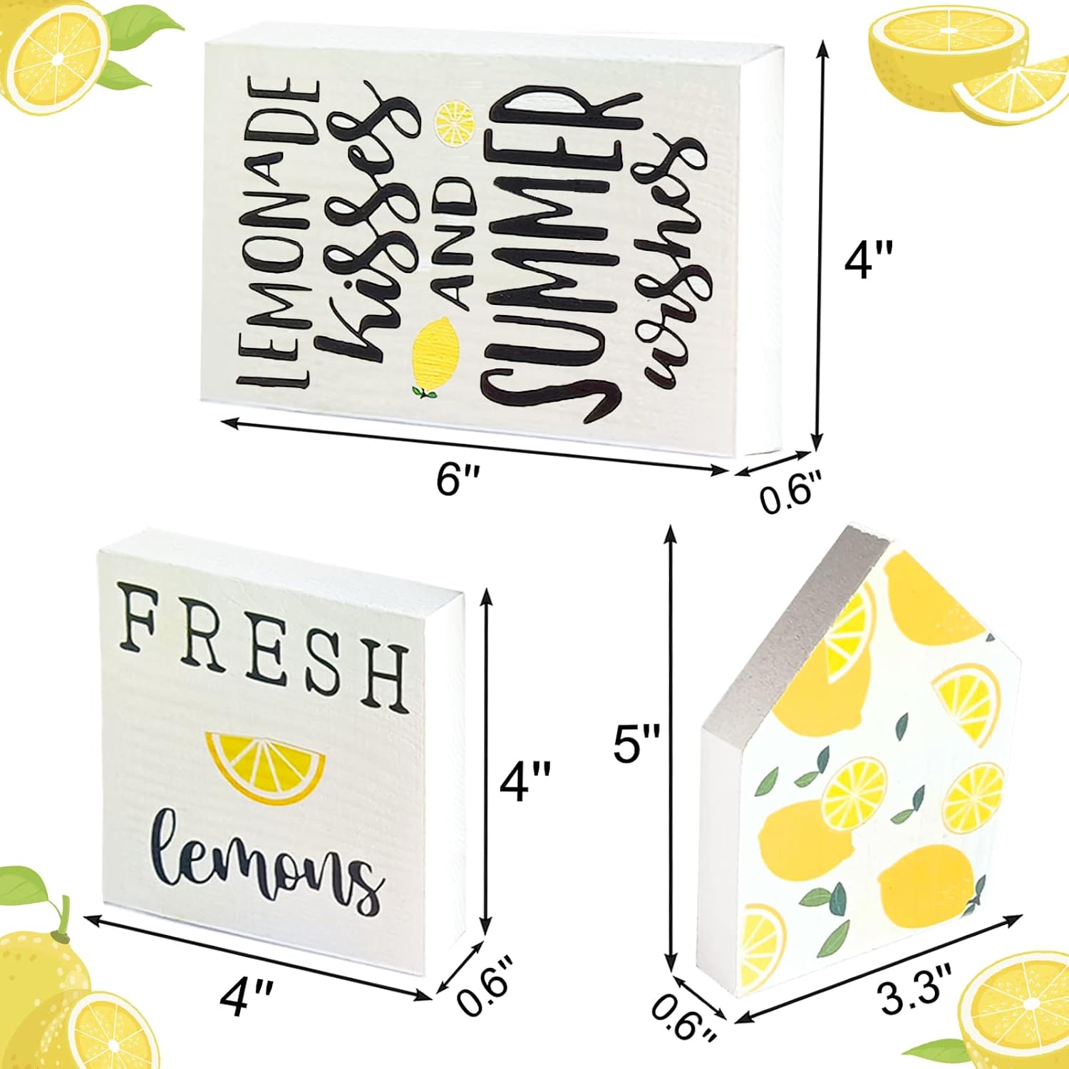 10PCS Lemon Tiered Tray Decor,Summer Tiered Tray Decor,Lemon Kitchen Decor Rusticl Farmhouse Wooden Signs,Lemon Rolling Pin,Lemon Bead Garland for Everyday Tier Tray Home Decor(Tray Not Included)