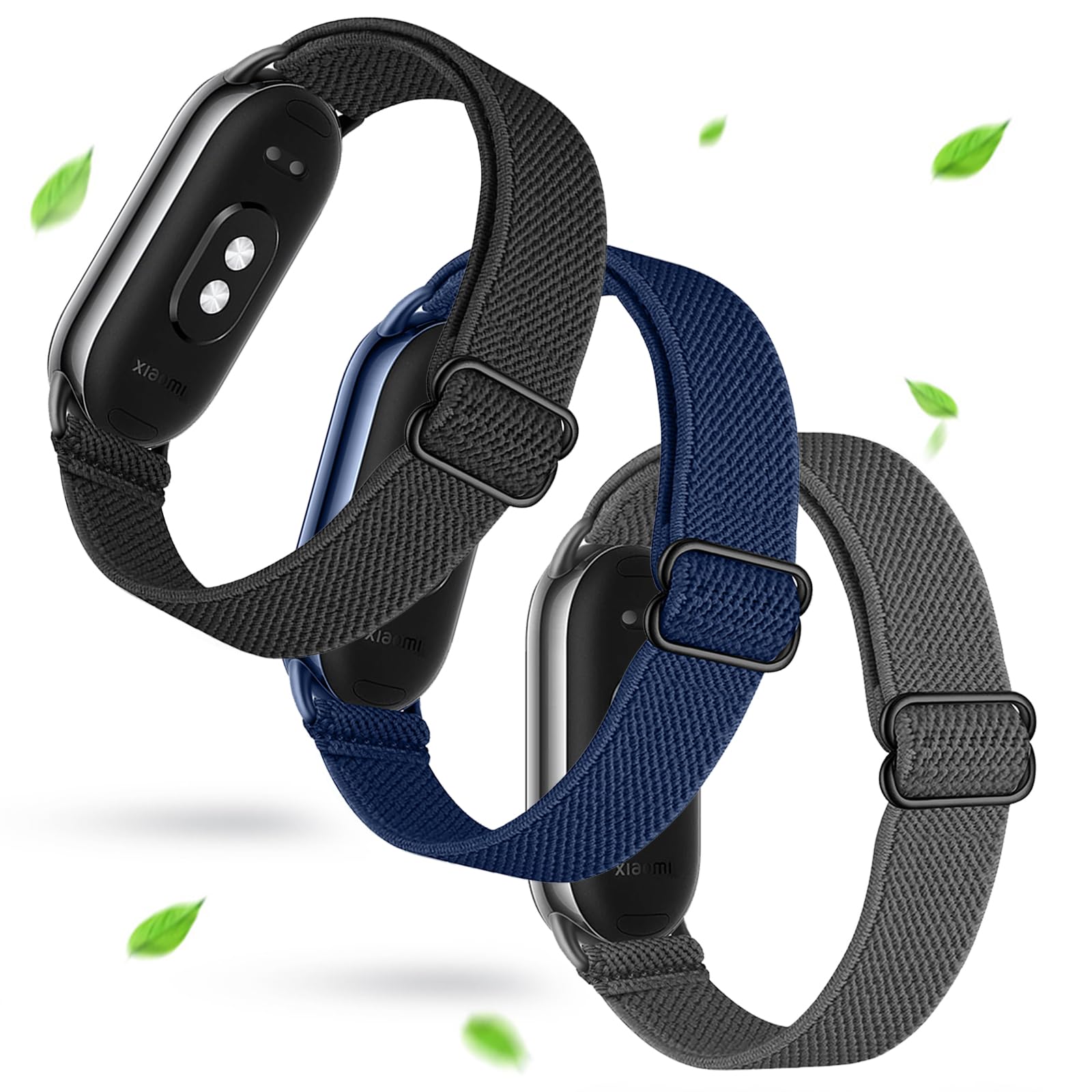 3 Pezzi Cinturino in Nylon Compatibile con Xiaomi Smart Band 9/Xiaomi Smart Band 8, Cinturino Solo per Xiaomi Mi Band 8/9, Morbido Cinturini per Donna Uomo