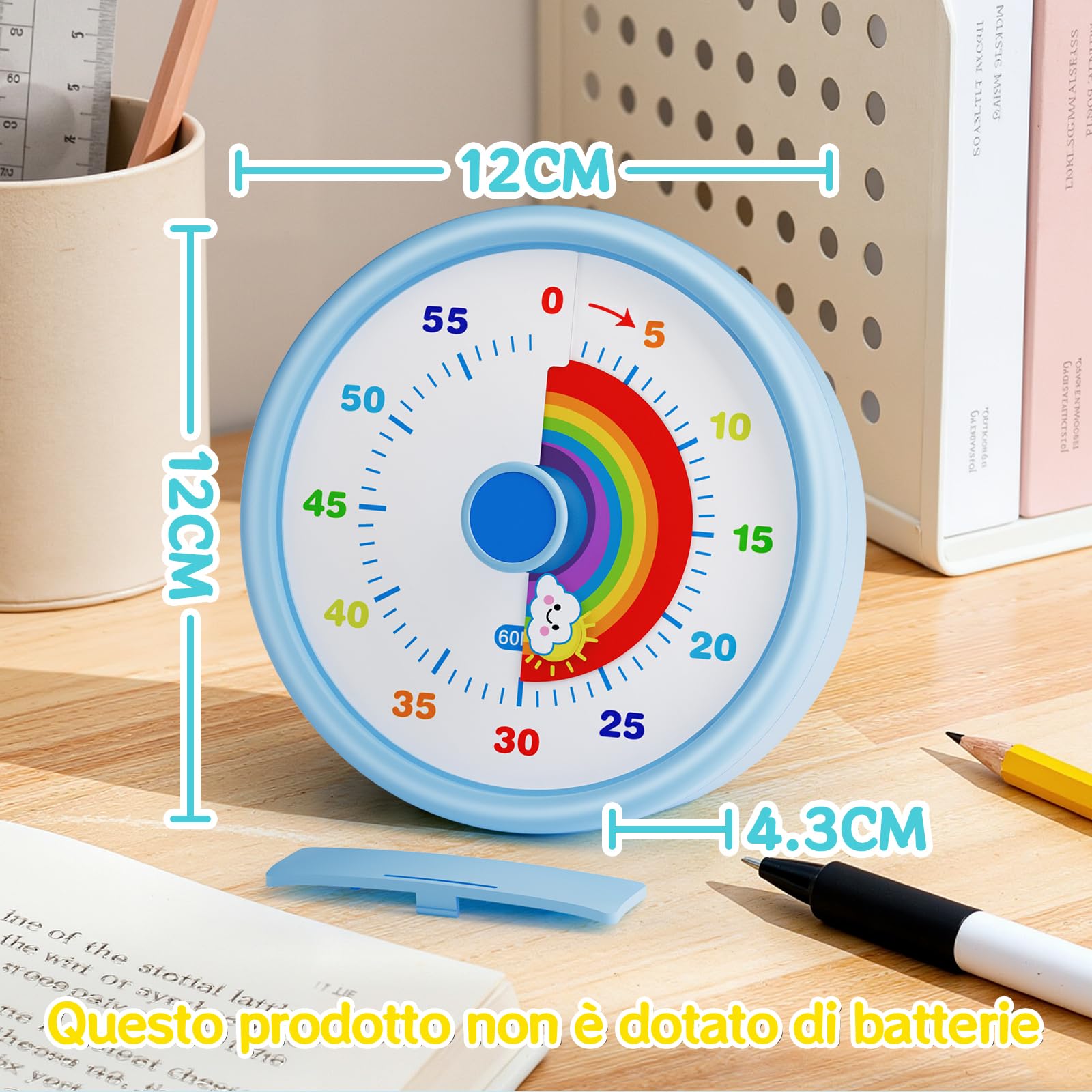 Timer Visivo per Bambini 60 Minuti - Orologio Conto alla Rovescia Silenzioso con Arcobaleno - Gestione Tempo per ADHD, Studio e Scuola (Blu)