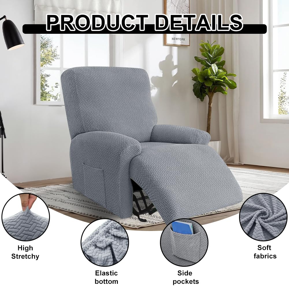 CAAGGMM 4-delige all-inclusive fauteuilhoes, stretch relaxstoelhoezen, split set bankhoezen met zakken, vrijetijdsstoelhoes, elastische massagestoelhoes, voor vrijetijdsstoelen (grijsbruin