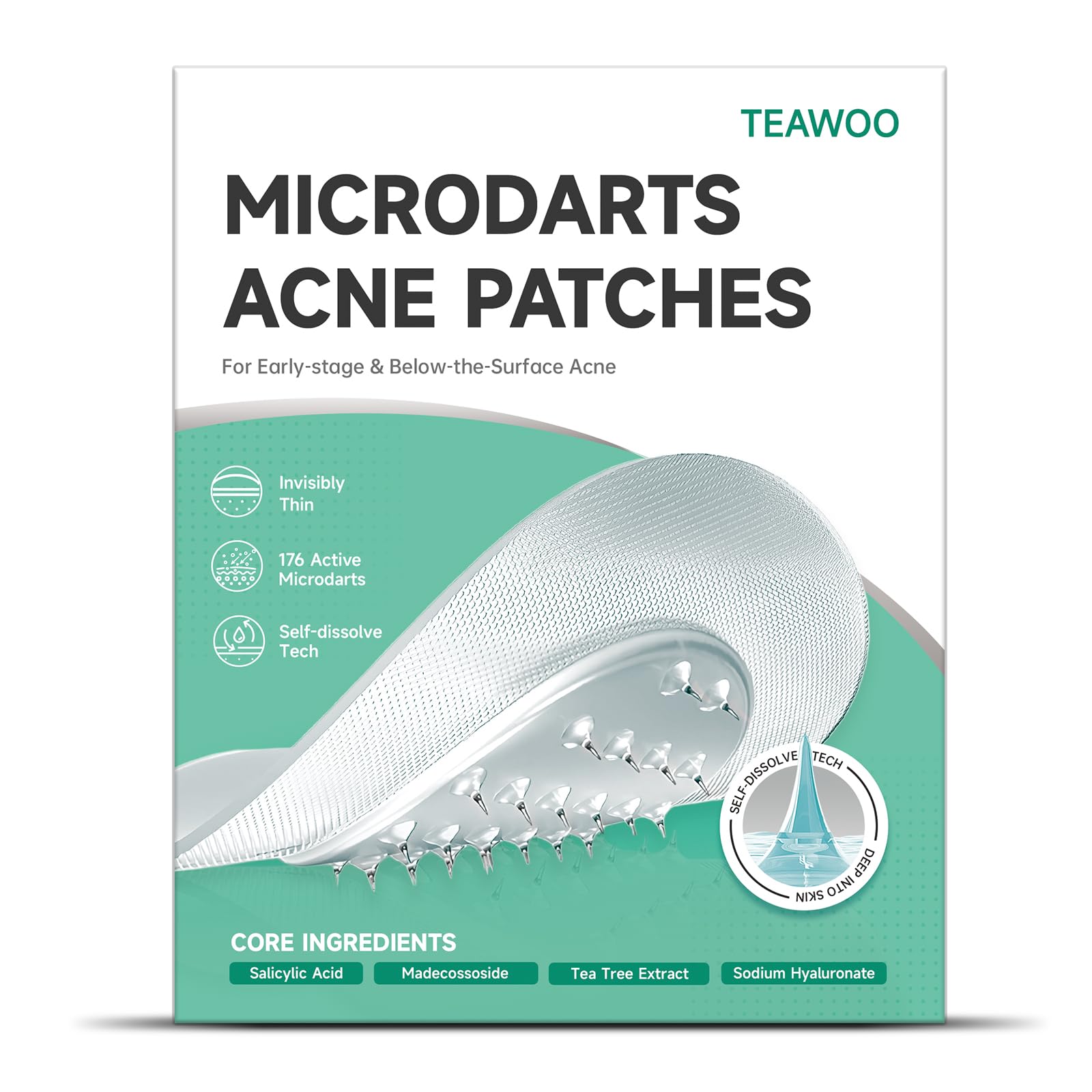 18-Count Microdart Acne Patches Hydrocolloid Pimple Patches with Salicylic Acid Madecossoside Microdart Zit Patches for Deep Blemishes Early