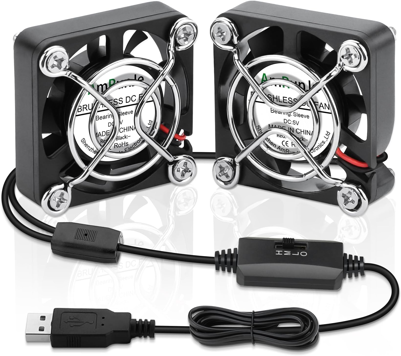 USB Fan 40mm 2 Packs, 5V Mini Cooling Brushless Fan for PC Computer PlayStation Xbox Router, Small Box Fan for Terrarium Aquarium Helmet Raspberry Pi