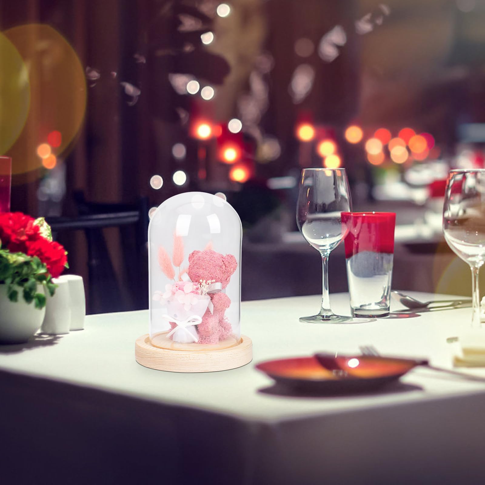 Tofficu Adorno de Flores Preservadas con Oso de Vidrio Decoración Compacta para Escritorio Regalo para Profesoras Día del Maestro San Valentín y Aniversarios