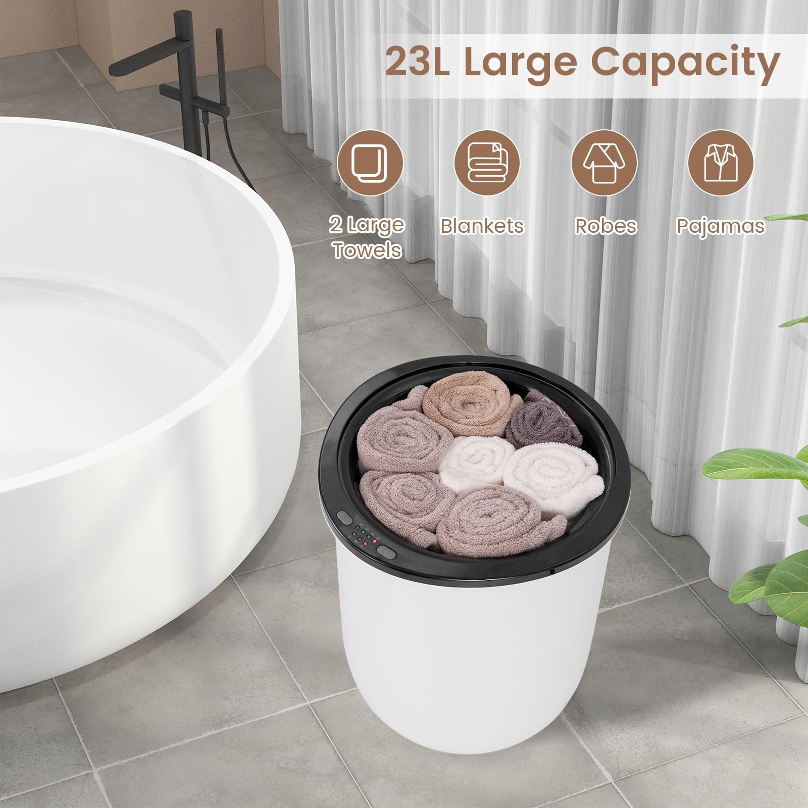 Giantex Towel Warmer Bucket, 23L Large Hot Towel Bucket for Bathroom Spa, Wood Handle, 3 Heating Modes, Adjustable Timer & Auto Shut Off, Fits Up to Two 40