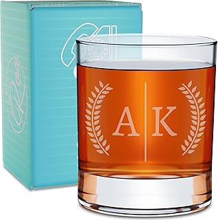 On The Rox Drinks Personalized Whiskey Gifts for Men - 11 oz Engraved Split Monogrammed Whiskey Glass - Customized Cocktail Glass for Christmas, Birthdays, Weddings - Bourbon, Scotch, Rocks, Brandy