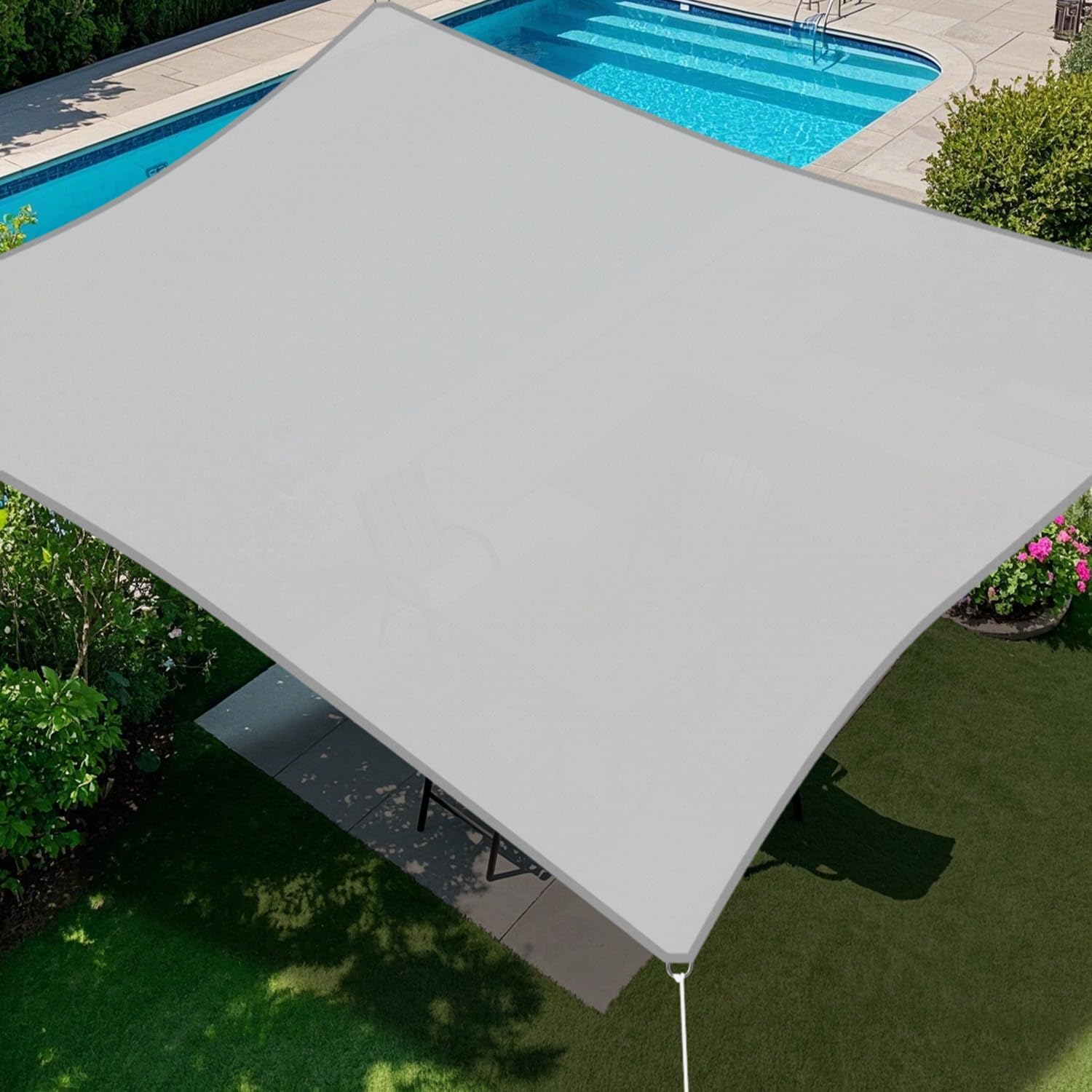 E&K Sunrise 10' x 15' Waterproof Sun Shade Sail Outdoor Rectangle Canopy Shade Cover UV Block for Pergola Patio Backyard Garden Deck (Light Gray)