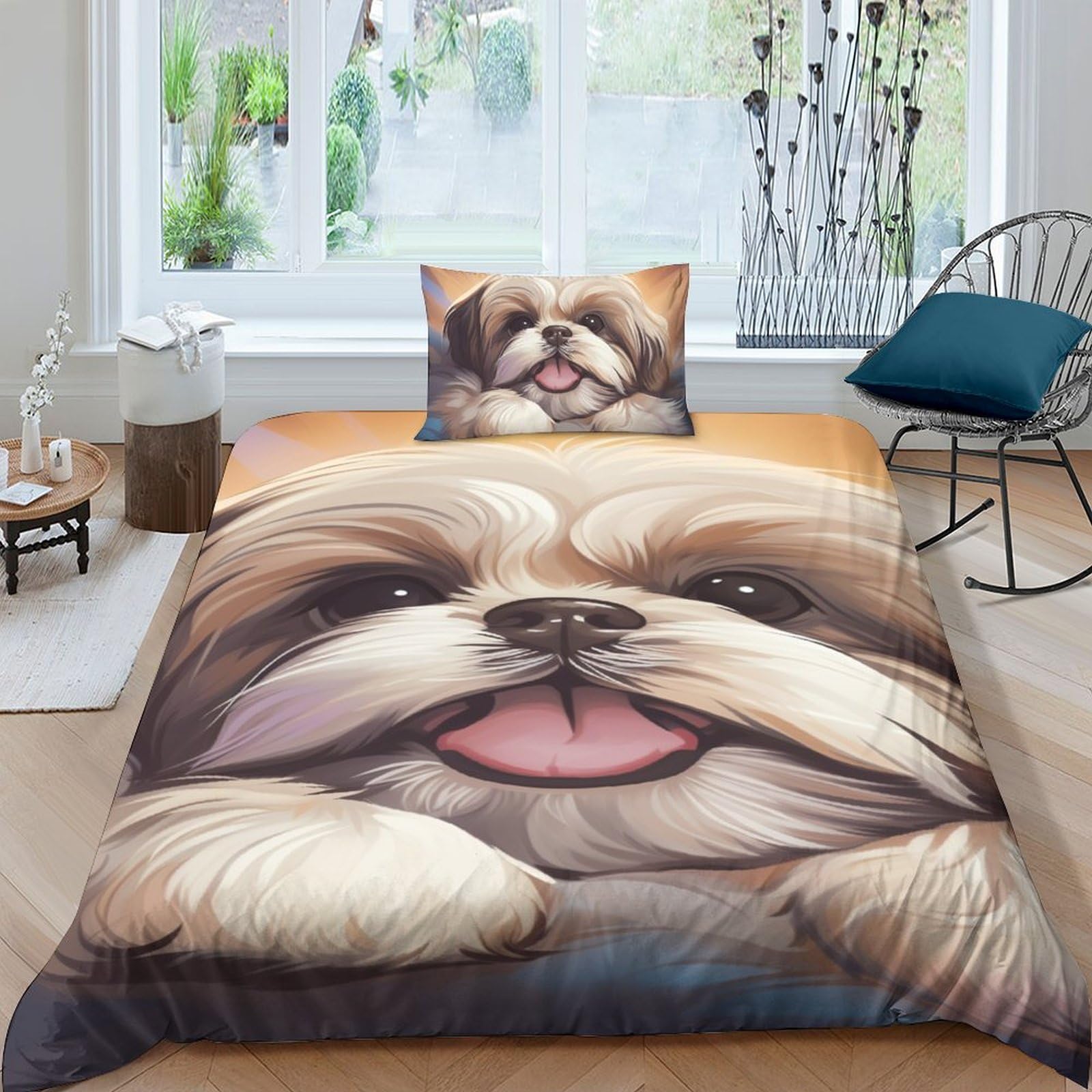 Opanzyyde Style-6 Shih Tzu Duvet Cover 3 Pcs Hotel Quality Quilt Cover Bedding Bed Covers With Pillowcases With Zipper Closure Breathable Stylish Comforter Single（135X200cm）