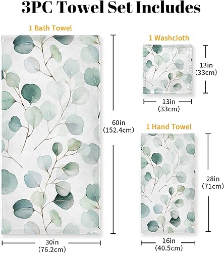 Miniatura 2 de Mokukenren Green Leaves - Juego de 3 toallas de baño 1 toalla de baño 1 toallita 1 toalla de mano toalla absorbente suave para playa cabello cara