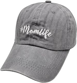 Waldeal Embroidered Adjustable Mom Life Baseball Cap Vintage Washed Cotton Denim Dad Hat Grey
