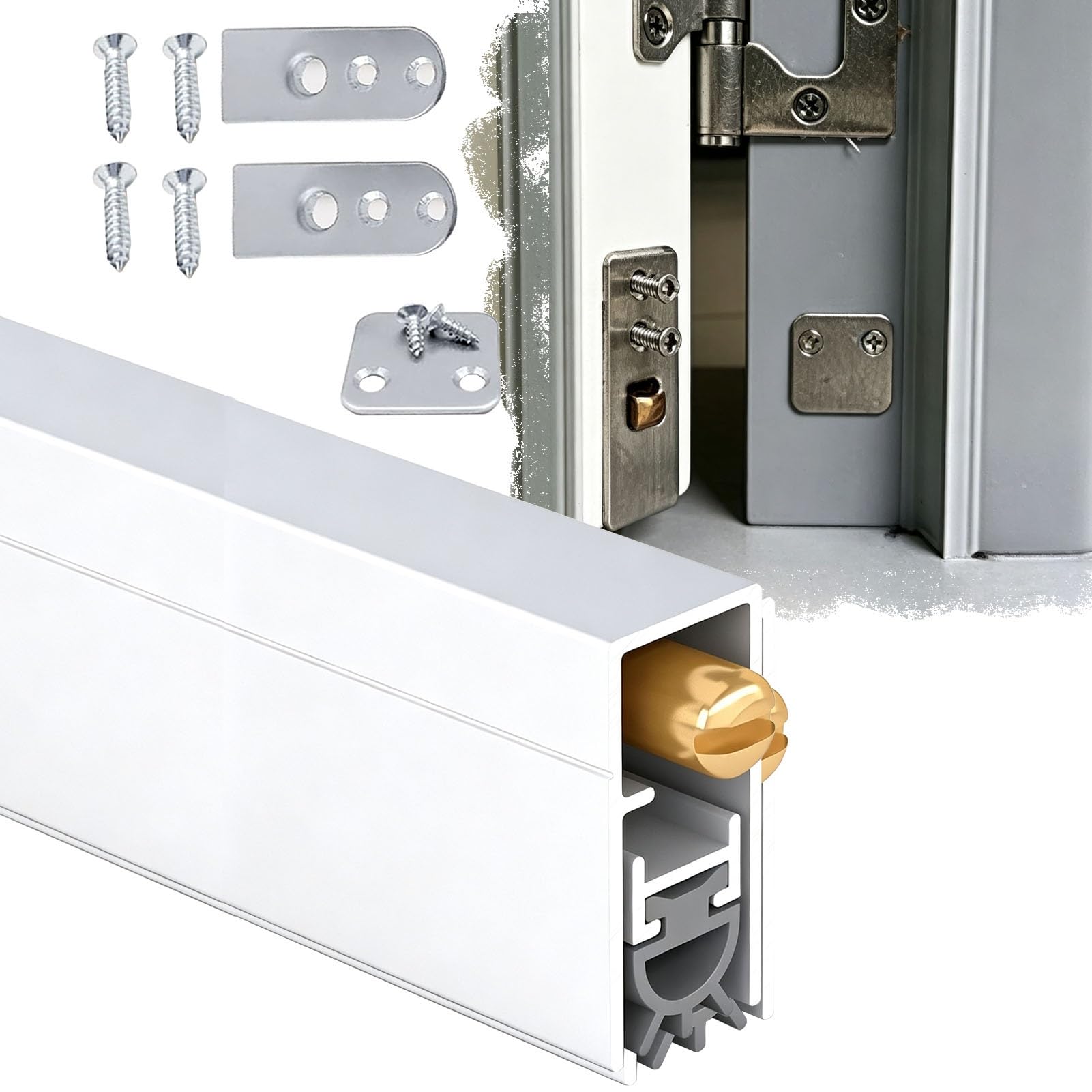 Paraspifferi Automatico Guarnizione Automatica Sottoporta in Alluminio con Kit di Montaggio, Profilo a Scomparsa per Porte Esterne (Misure: 51, 60, 76, 90, 100, 120, 122 cm)
