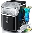 Nugget Countertop Ice Maker with Soft Chewable Pellet Ice,Pebble Portable Ice Machine with Ice Scoop, 34lbs in 24 Hours, Self-Cleaning, Sonic Ice, One-Click Operation, for Kitchen,Office Black