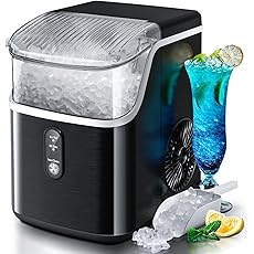 Nugget Countertop Ice Maker with Soft Chewable Pellet Ice,Pebble Portable Ice Machine with Ice Scoop, 34lbs in 24 Hours, Self-Cleaning, Sonic Ice, One-Click Operation, for Kitchen,Office Black