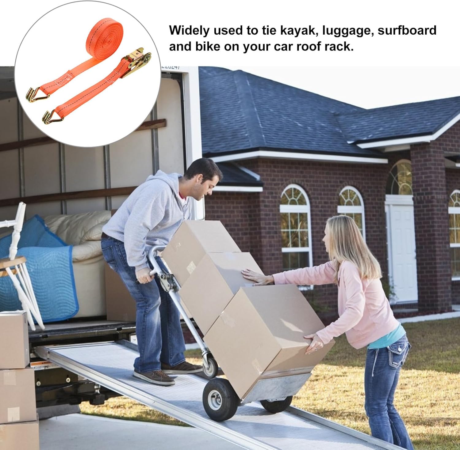 Luxshiny 4pcs Heavy Duty Ratchet Cargo Tie Down Straps with 2.5cm Wide Polyester Belts, 6 Meter and 3 Meter Lengths, Truck Cargo Fastening and Binding Strap Set for Heavy Load Securement