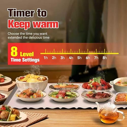 Miniatura 3 de Tapete de calentamiento para alimentos extra grande 35.4 x 13.4 pulgadas, 7 ajustes de temperatura, temporizador de 8 horas, calentamiento rápido de