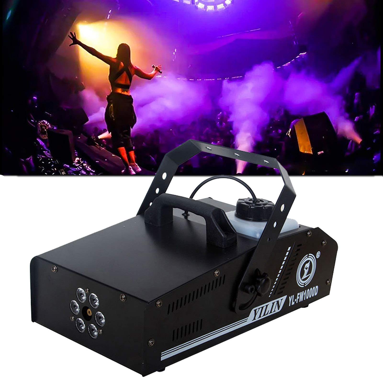Máquina de humo de 1000 W con luces LED en rojo, azul, verde, máquina de humo portátil, equipo de DJ, control remoto inalámbrico para fiesta de Halloween, escenario de boda y humo espeso de alta capac