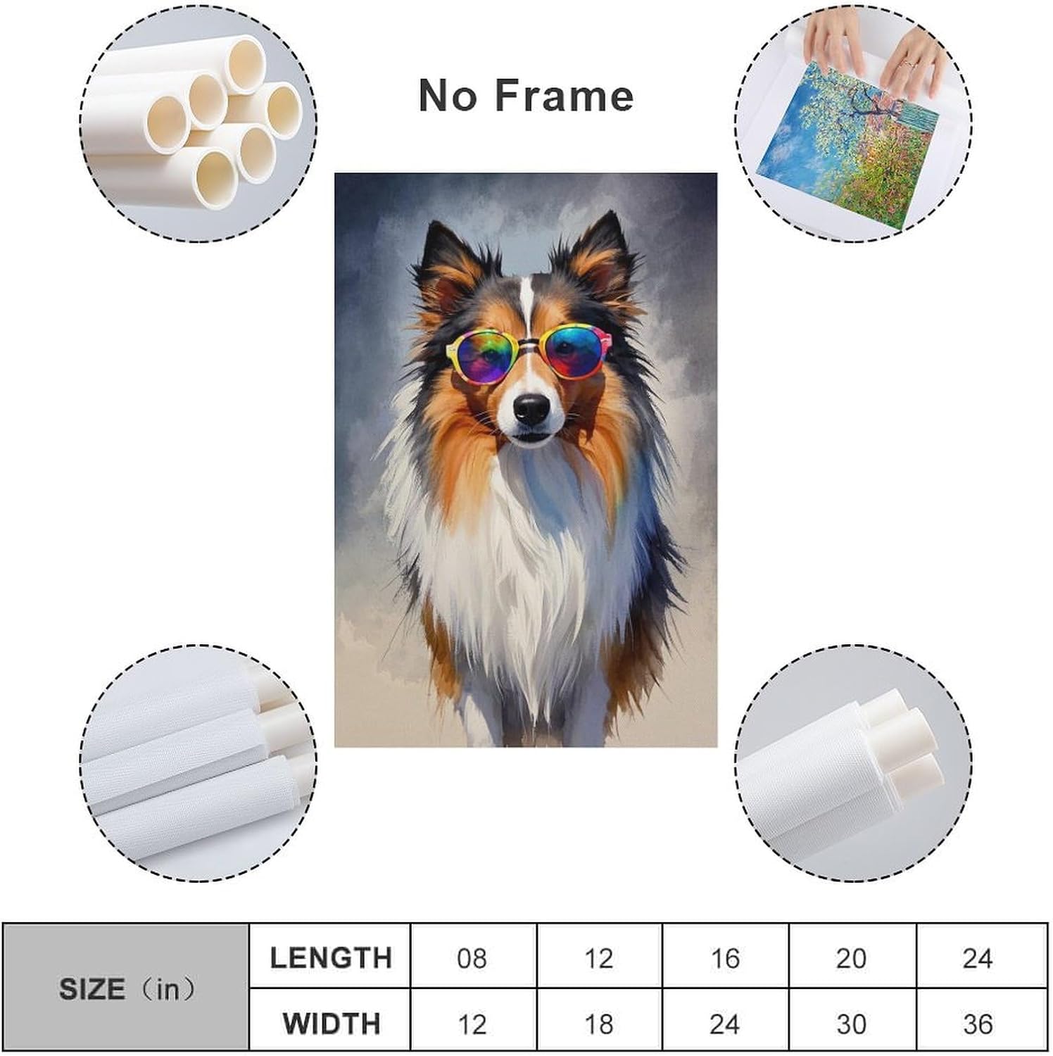 ZLEIZ Funny Dog, Sheltie Watercolor Illustration, Wearing Colorful Glasses Vintage Wall Decoration Famous Oil Paintings for Living Room Classic Artwork Pictures Home Decor Unframe 16x24inch(40x60cm) image 2