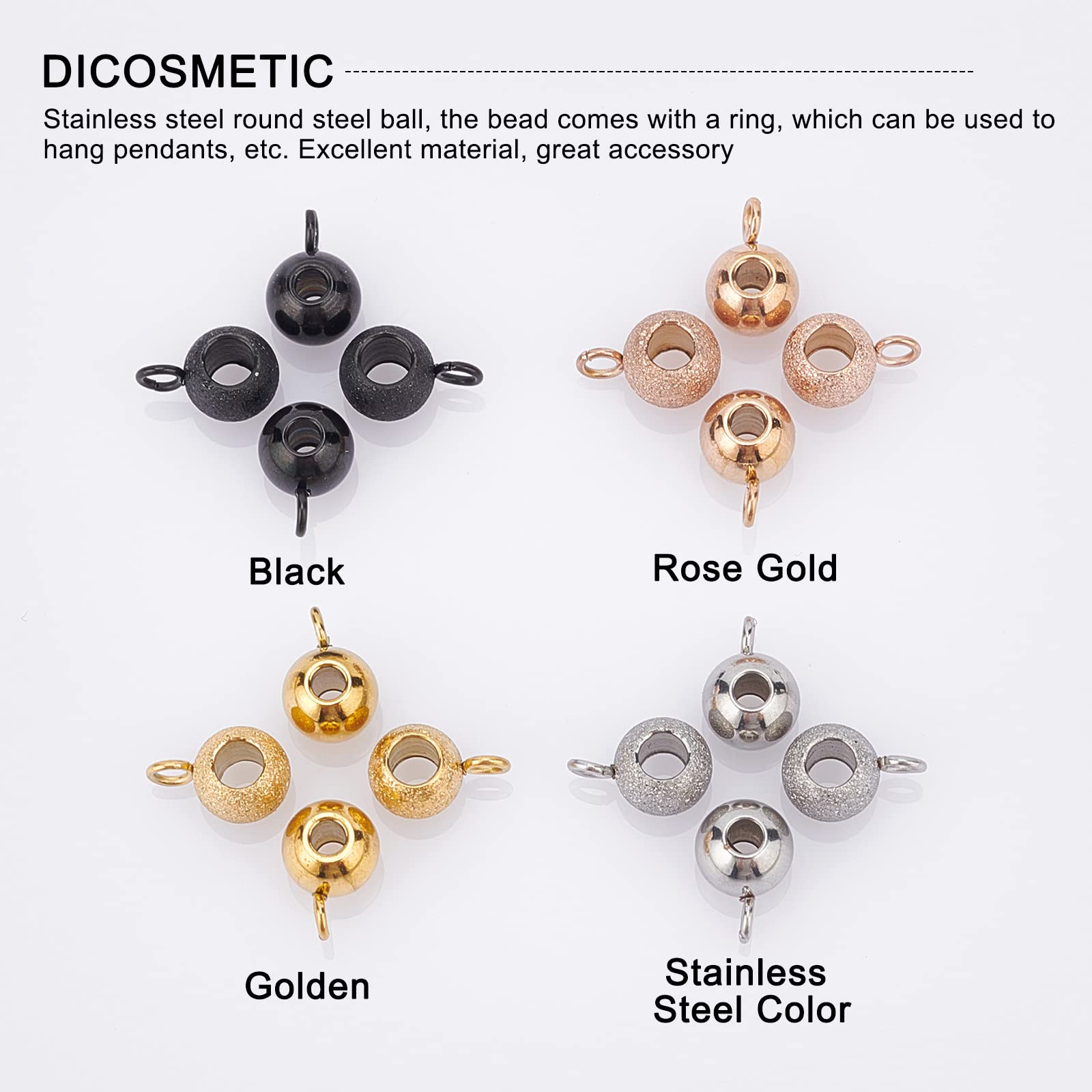 DICOSMETIC 64 Pieza, 2 Estilos, 4 Colores, Eslabones de Acero Inoxidable para Colgar, Cuentas de Fianza Huecas Texturizadas, Cuentas para Hacer Pulseras, Collares Y Joyas.