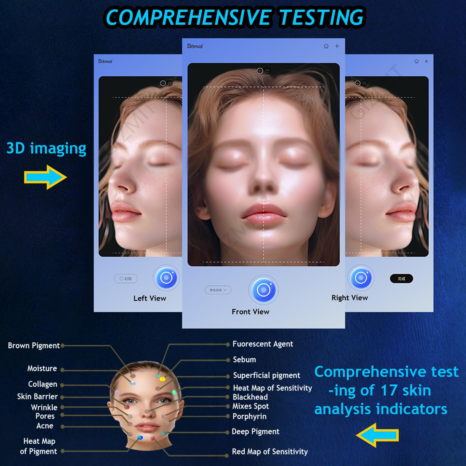 Appareil d'analyse de la Peau du Visage 15,6", analyseur de Peau Professionnel, détection et Analyse de la Peau du Visage pour des Soins de la Peau sains, multilingue, pour Salons de beauté
