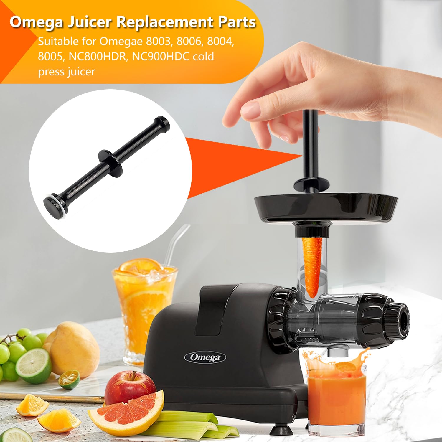 Juicer Push Rod Plunger for Omega J8006, Compatible with Omega 8003 8061 Cold Press Juicer Machine Replacement Parts Improve Fruit and Vegetable Extraction