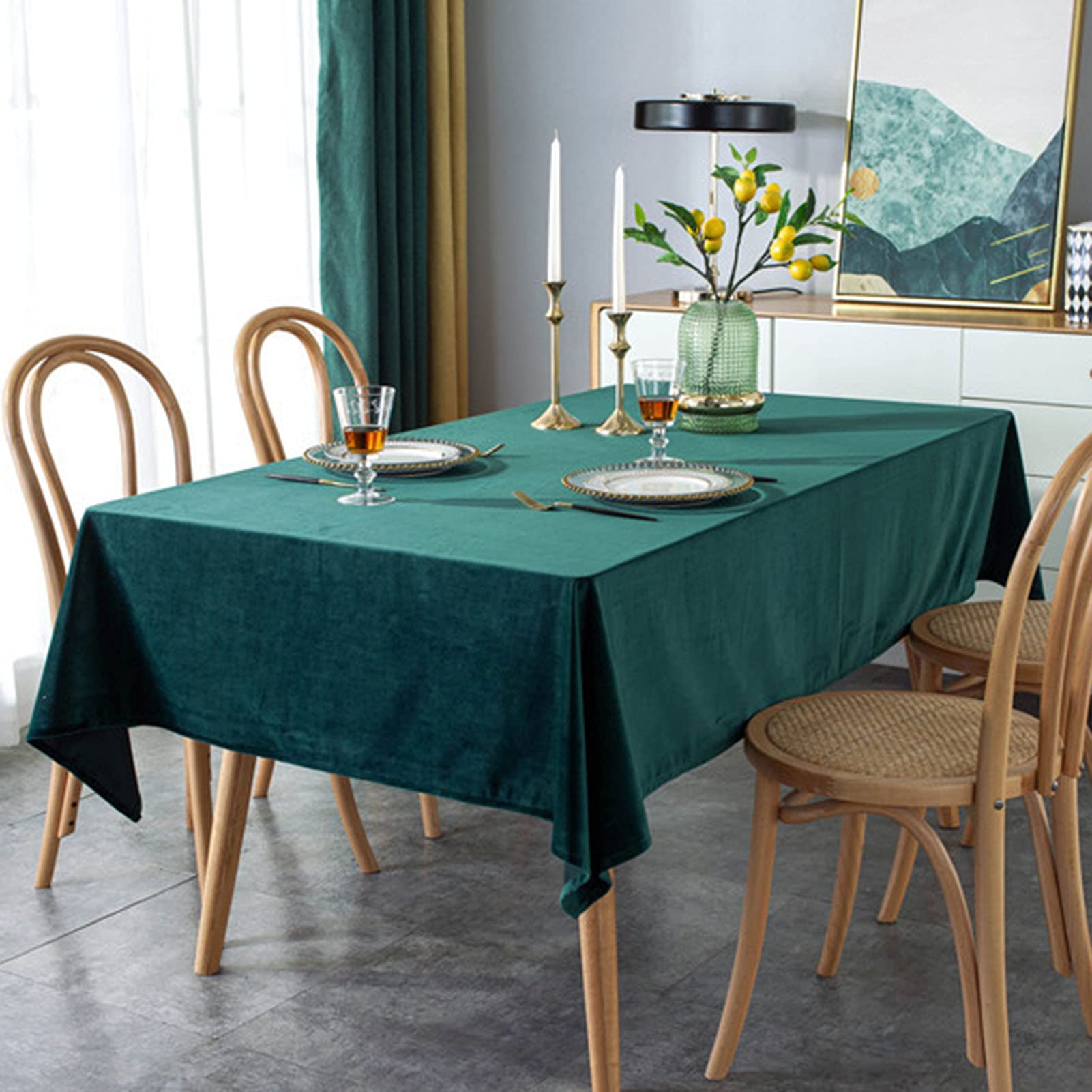 Rettangolare Tovaglia da Tavola Pesante Peluche Resistente alle Rughe A Prova di Polvere Semplice Tovaglie, Copritavolo per Feste da Giardino Cucina. (Verde,140x200cm)