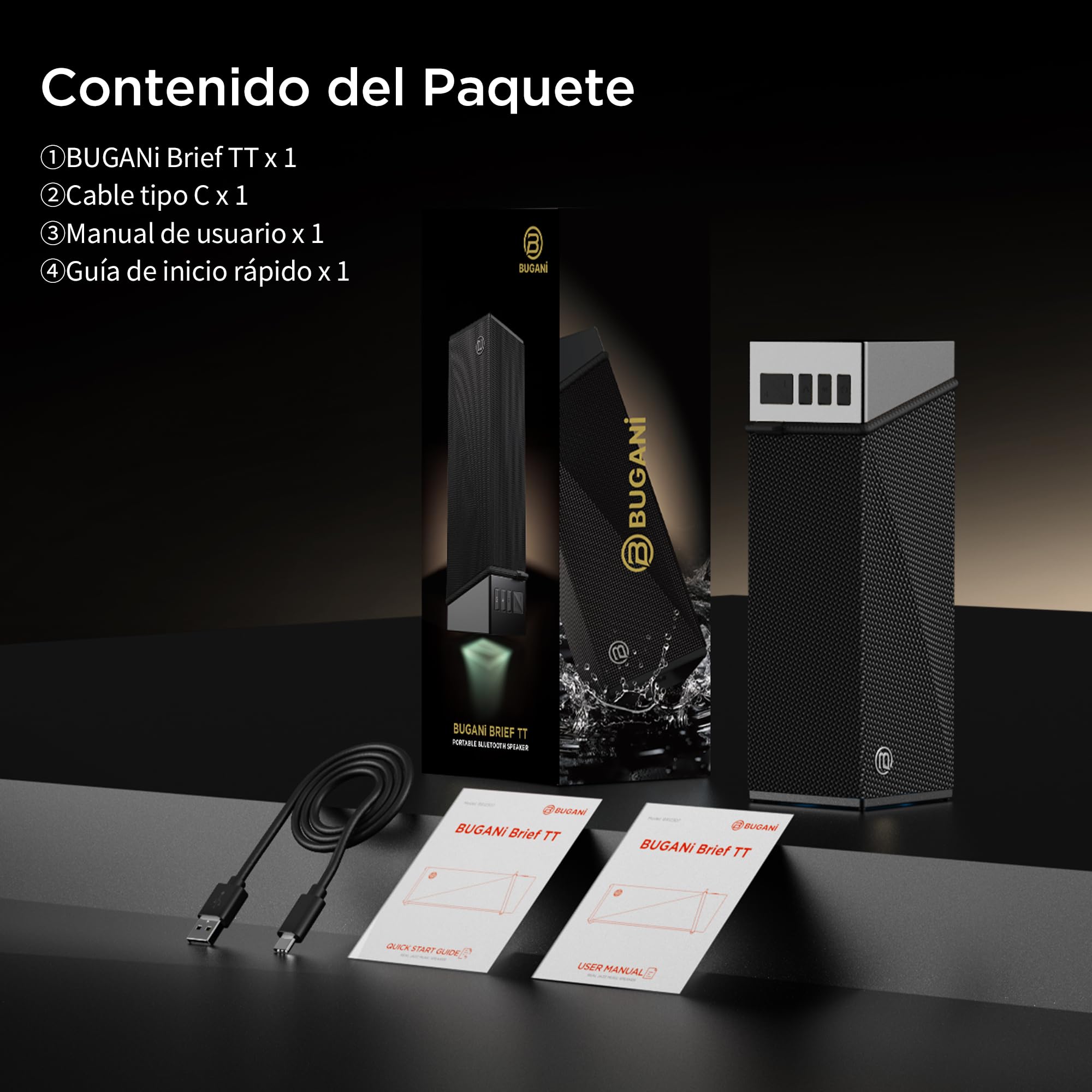 BUGANI Altavoz Bluetooth, caja de música Bluetooth con 5.4, batería de 24 horas, controladores de graves, IPX5 resistente al agua, función manos libres para teléfono, cajas para casa, exterior, jardín
