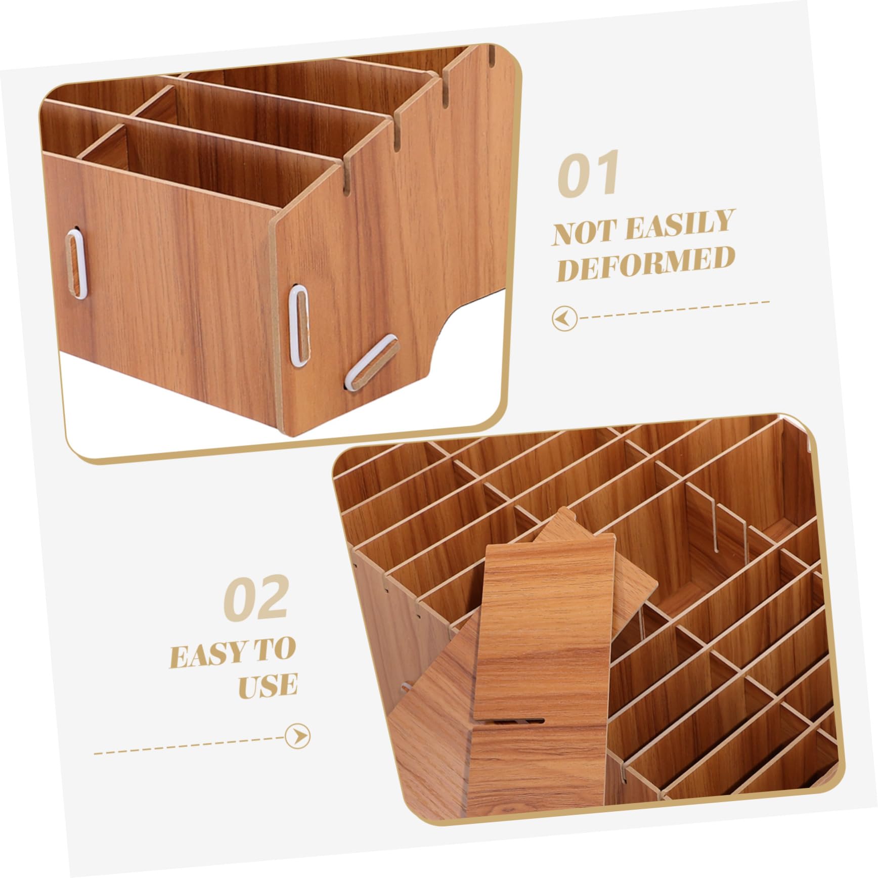 Scatola Porta Oggetti in Legno a Scomparti Multipli da Scrivania | Scuola e Ufficio, Finitura Marrone, Adatta a Piccoli Oggetti e Cosmetici, Design Ordinato