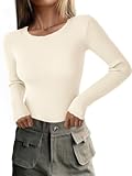 Womens Long Sleeve Shirts Ribbed Knit Fitted Cute Tops for Women Trendy Basic Pullover Shirt Fall Clothes