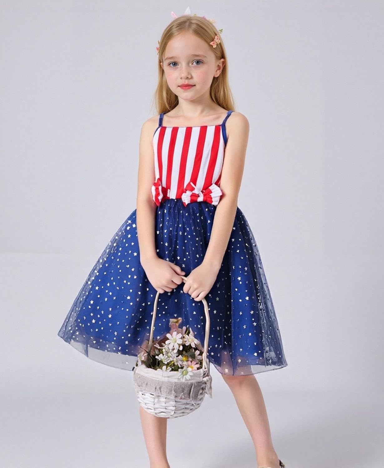 2-7Y 幼児 女の子 7月4日 衣装 小さな女の子 愛国的な服 独立記念日 キッズ スター 赤 白 青 ドレス