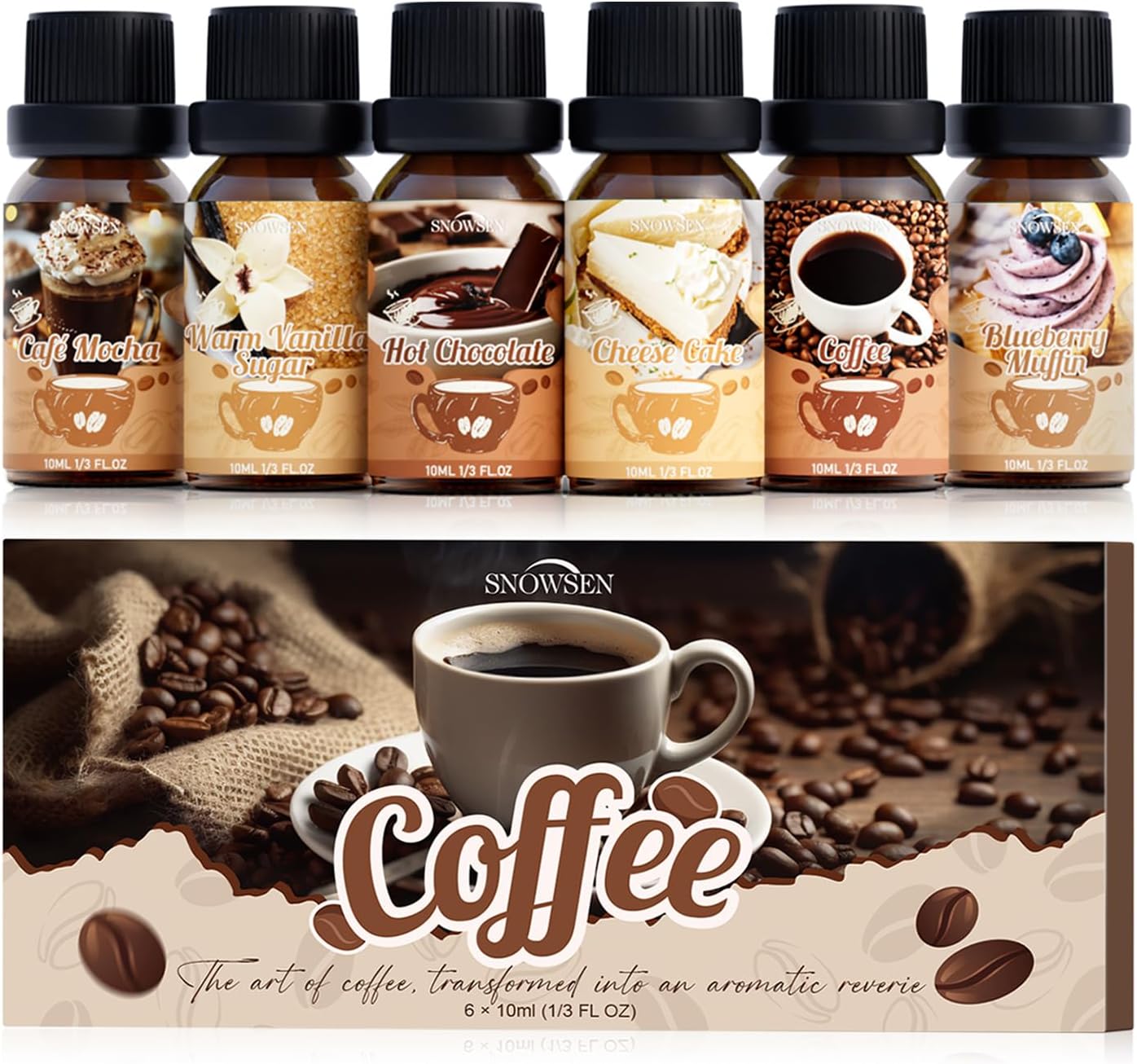 Coffee Fragrance Oil Set, Premium Essential Oils for Diffusers for Home, Blueberry Muffin, Café Mocha, Hot Chocolate, Coffee and More, Candle Scents for Candle Making, DIY Soaps, Aromatherapy