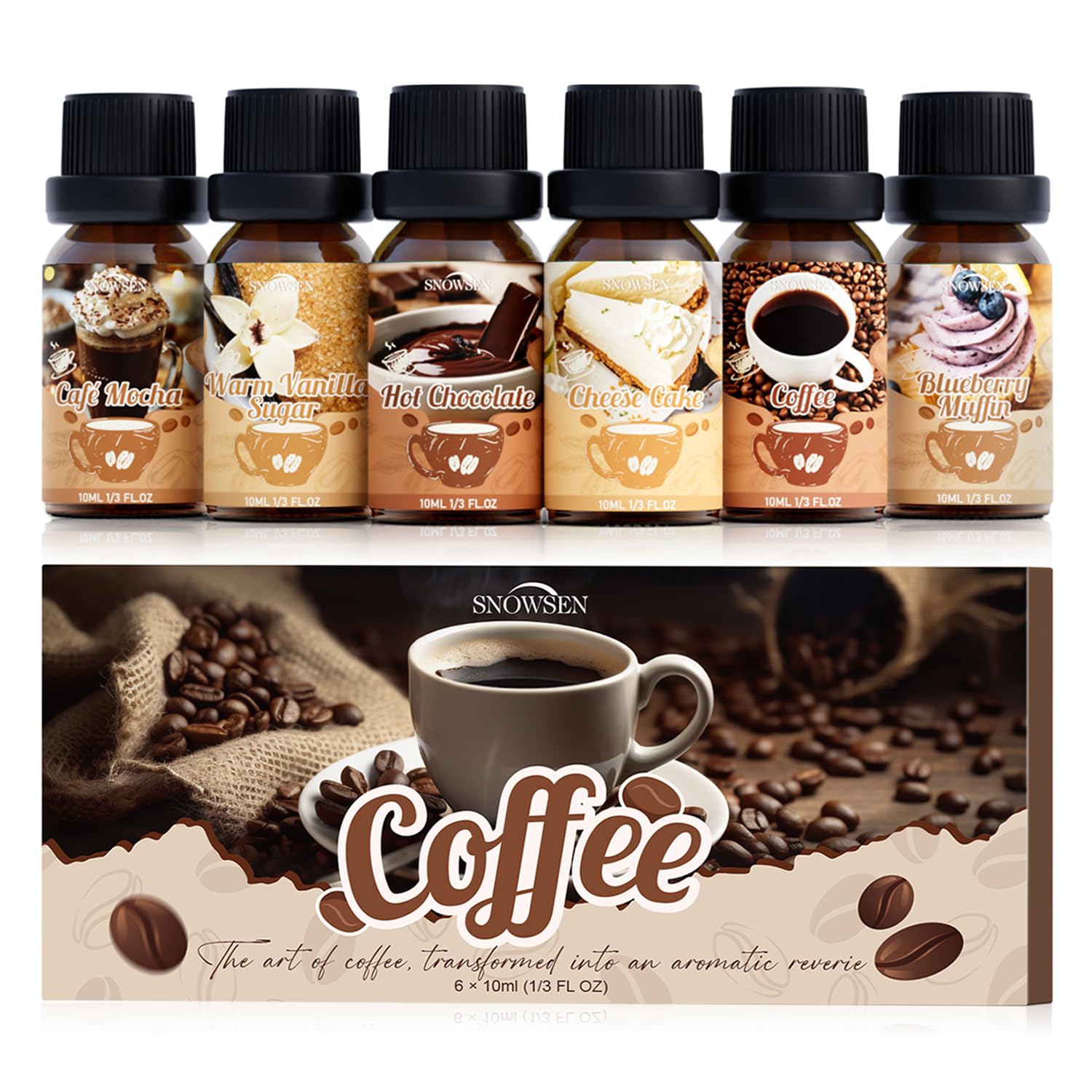 Coffee Fragrance Oil Set, Premium Essential Oils for Diffusers for Home, Blueberry Muffin, Café Mocha, Hot Chocolate, Coffee and More, Candle Scents for Candle Making, DIY Soaps, Aromatherapy