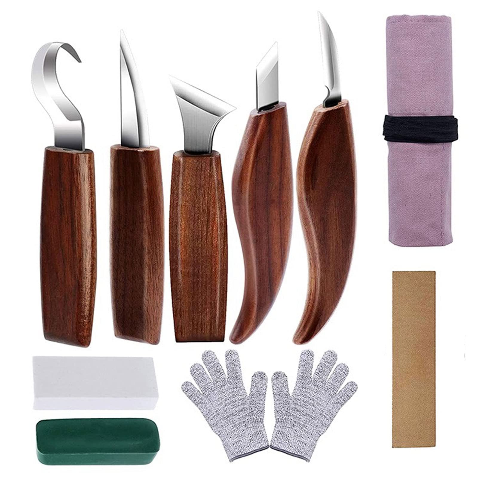 Kit Intaglio Legno, Strumenti per Intaglio del Legno, 10PCS Strumenti per Intagliare il Legno con 6 Coltelli da Intaglio, Kit Lavorazione Legno Ideale per Principianti e Professionisti (B)