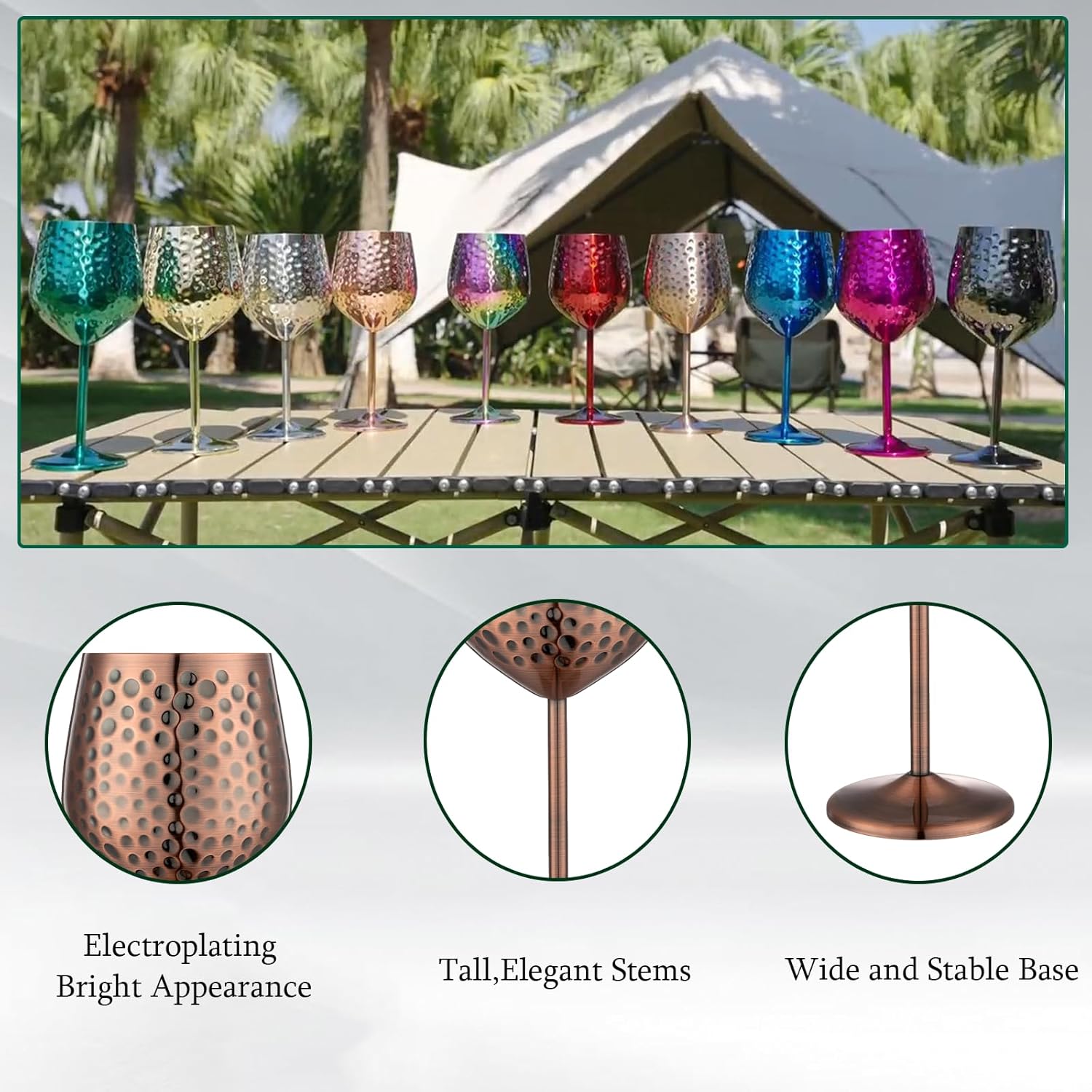 Stainless Steel Wine Glasses-18 oz Unbreakable Hammer point Wine Goblets, Elegant Unique Metal Wine Glass for Outdoor, Travel, Camping, Pool,Gift for Wine Lovers (Set of 4) (Red Copper)