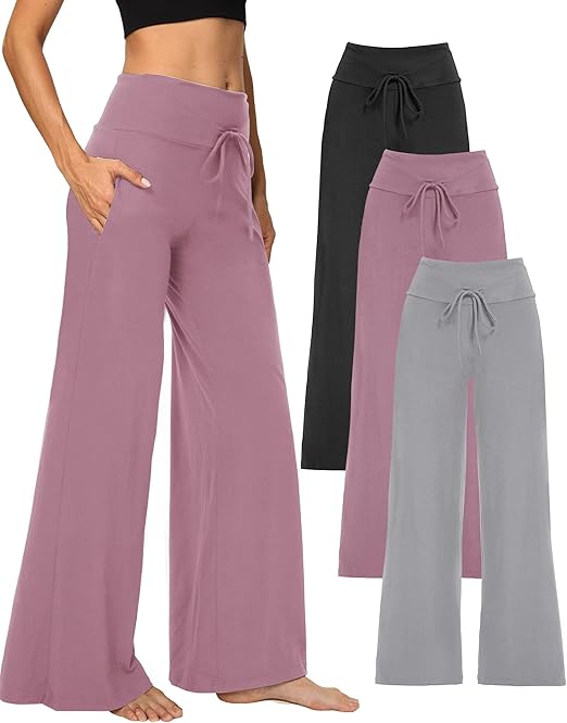 1/3 Pack Wide Leg Yoga Pants for Women, Comfy Lounge Pajama Sweatpants Loose Causal Palazzo with Pockets