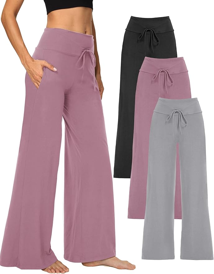 1/3 Pack Wide Leg Yoga Pants for Women, Comfy Lounge Pajama Sweatpants Loose Causal Palazzo with Pockets