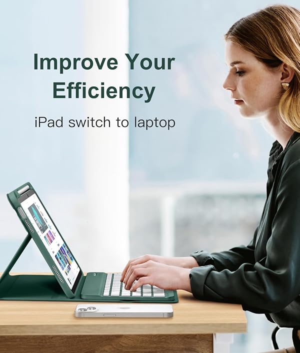 Hamile Keyboard Case for iPad 11th 10th Generation - 7 Colors Backlit Wireless Detachable Folio Keyboard Cover with Pencil Holder for iPad 11-inch A16 2025 10th Gen 10.9 Inch 2022 (Midnight Green) by Hamile - Image 7