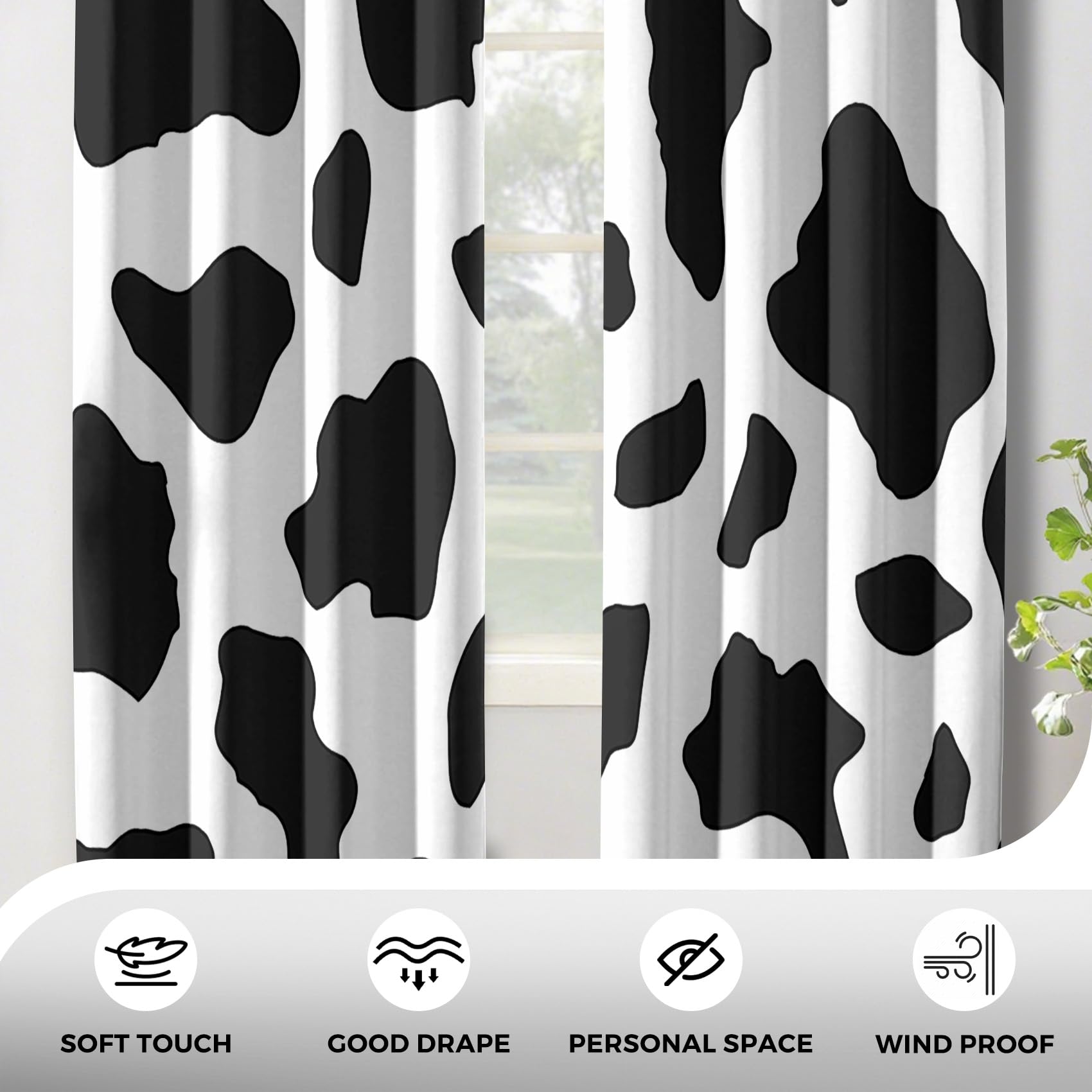 Generisch Kuhfleck Vorhänge Wohnzimmer, Vorhang Blickdicht Schwarz Weiß Tierdruck Gardinen mit Ösen Schlafzimmer, Thermo Verdunklungsvorhänge 2er Set H175 x B140 cm pw&20
