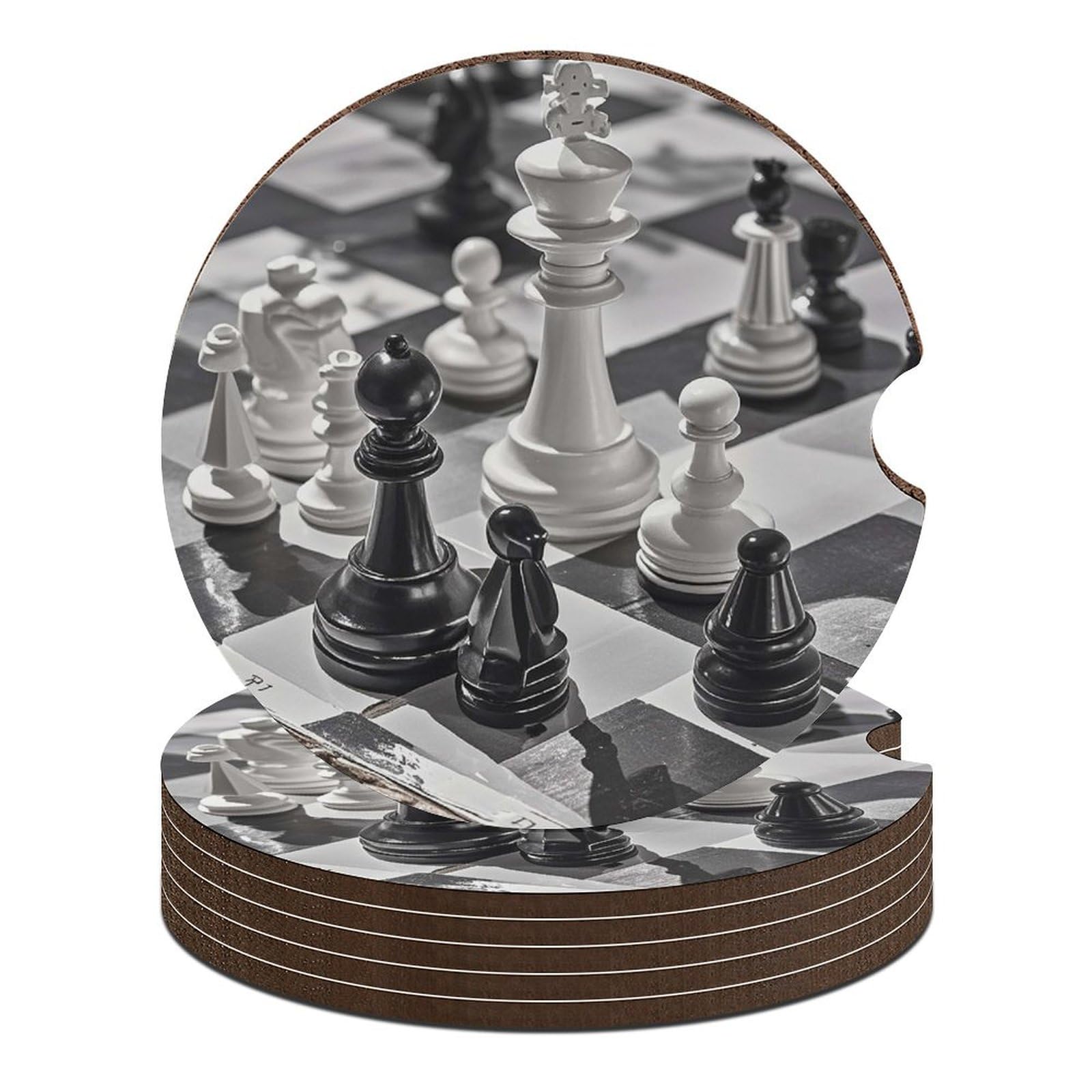 Dessous de verre voiture 6.6 cm pour éviter les taches porte-gobelet damier noir blanc