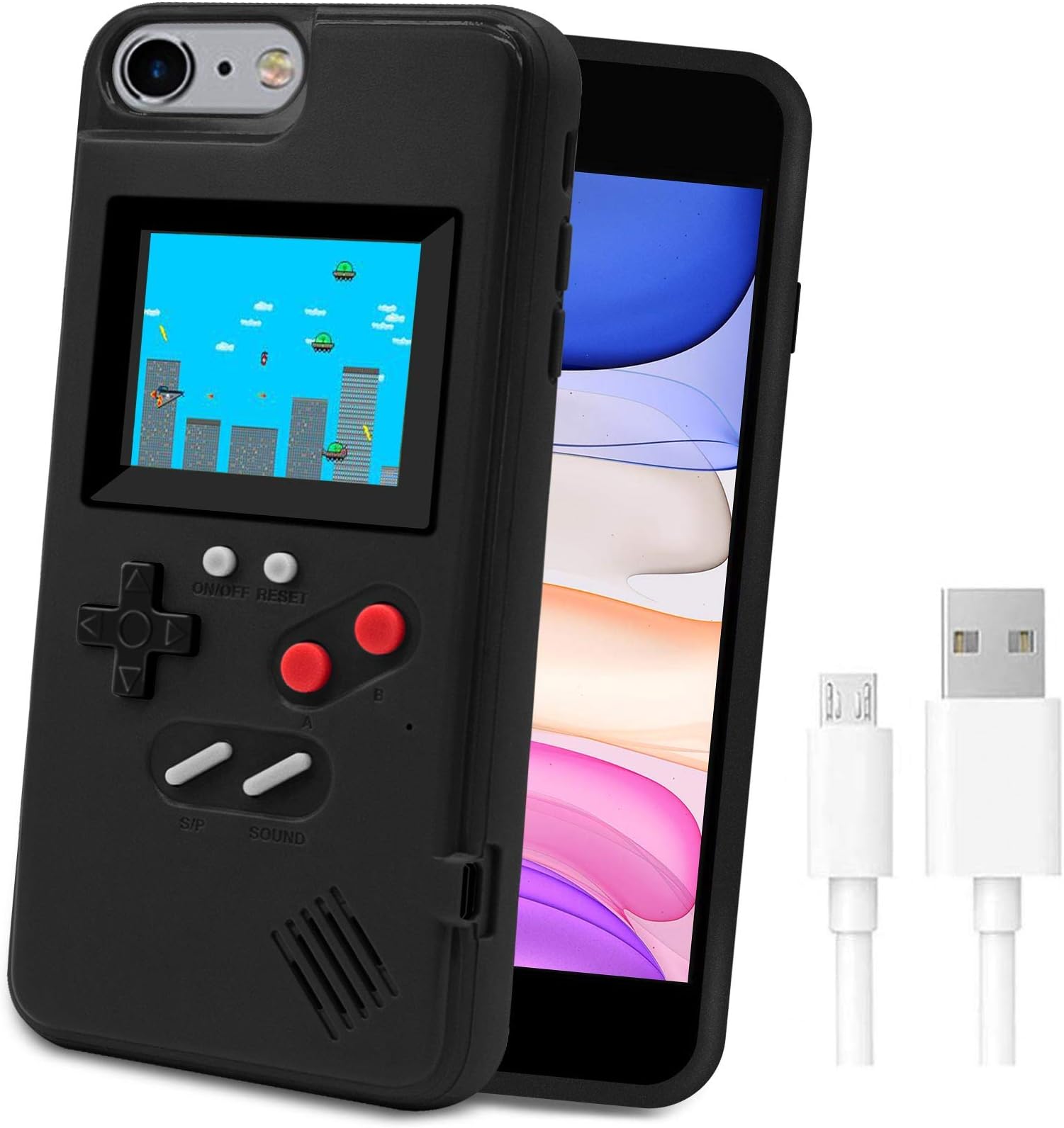 LucBuy Game Console Case for iPhone, Retro Protective Cover Self-Powered Case with 36 Small Game,Full Color Display,Shockproof Video Game Case for iPhone 6Plus/6s Plus/7Plus/8Plus - Black